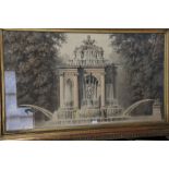 A mid 18th century architectural watercolour study of a classical fountain with Bacchus as a