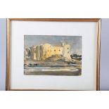 Arthur Giardelli: watercolours, Carew Castle, 6 1/2" x 9 1/2", in gilt strip frame