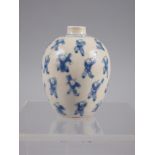 A Chinese blue and white figure decorated oviform vase with six-character mark, 2 3/4" high, on