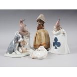 A Lladro brown ceramic figure of a young girl, two Nao card figures and two Nao animal groups