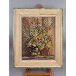 Osmund Hick Bissell: oil on board, a vase of autumn flowers, 18 1/2" x 14 1/4", in painted strip