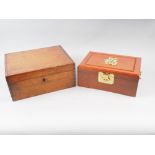 A Chinese hardwood jewel box and a plain 19th century rectangular oak box