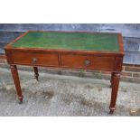 A 19th century Gillows style library table with green leather inlet top and two frieze drawers, on