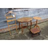 A Corby clothes valet, a leather topped footstool, an Edwardian oval inlaid mahogany occasional