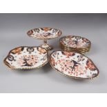 A Royal Crown Derby dessert set, pattern 383, comprising comport, two serving dishes and six dessert