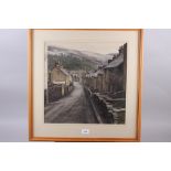 Jane Carpanini: watercolours, "Snowdon Street", 16" x 16", in pine strip frame