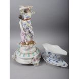 A Continental 19th century comport base with column formed as two ladies, 15" high, and a Royal
