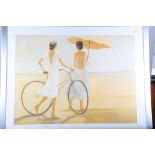 A pair of colour prints after Dominguez, girls on holiday, and three Palm Beach prints