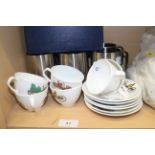 A set of six Queensbury bone china coffee cups and saucers, a pair of brandy balloons and six Old