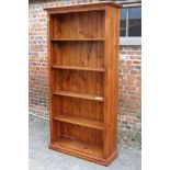 A pine open bookcase with adjustable shelves, on block base, 37" wide x 13" deep x 74" high