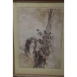 Jurgen Gorg: a limited edition print, figure with leaves, 125/225, in wooden strip frame