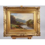 J B Noel: oil on board, "On the Wye", in ornate gilt frame