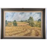 Ken Long: oil on board, harvested landscape, 19 1/2" x 29 1/2", in linen lined frame