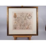 A 17th century Saxton hand-coloured map of Wigorniensis (Worcestershire), 11" x 12", in gilt strip