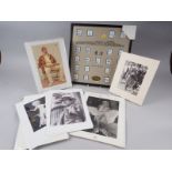 A collection of mounted photographs of film stars, mainly Marilyn Munroe, three Spy prints and a