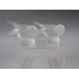 Two Lalique crystal frosted glass models of birds, and a glass box and cover