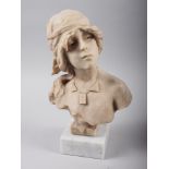 After Emmanuael Villanis, a composition bust of "Saida", on square base, 12" high