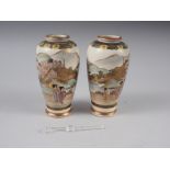 A pair of Satsuma ovoid vases, decorated landscapes, 5" high, and a pair of Meissen design miniature