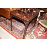 A George III rectangular mahogany silver table with fretted gallery, blind fretted frieze and square