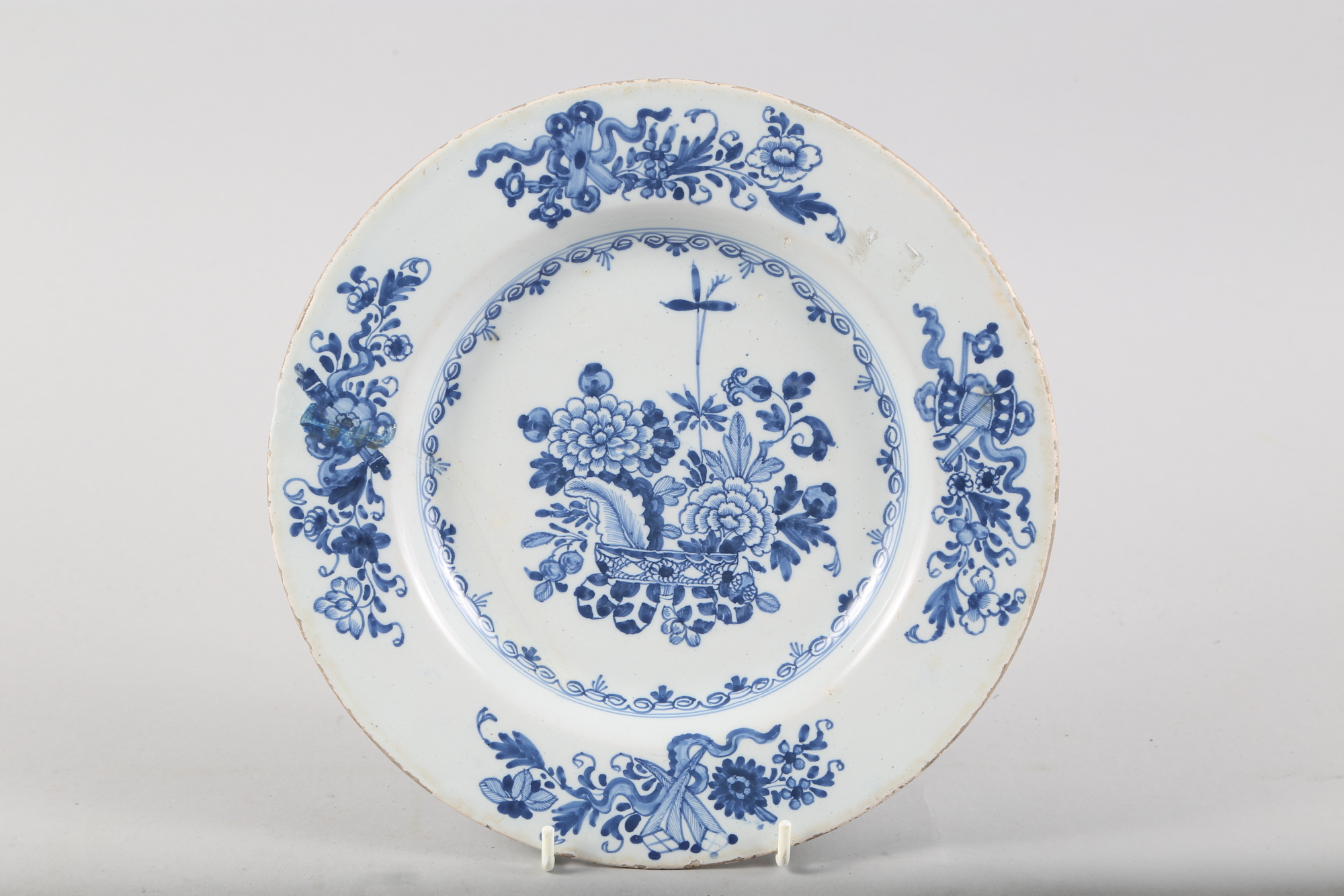 An early 18th century Bristol blue and manganese charger with bird and fence design, 13 1/2" dia, - Image 2 of 2