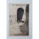 E M Synge: a trial proof etching, "Gate of Justice, Granada", in strip frame, Herbert Whydale: a