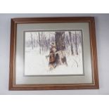 Doreen Fenwick: bodycolours, native North American in winter, 13" x 17", in hardwood frame