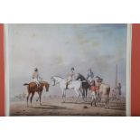 F Le Roy, 1843: watercolours, study of racehorses and jockeys, 9 3/4" x 11 1/2", in green painted