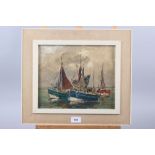 R Gwyn?, 1971: an oil on board, fishing boats, 9" x 11", in linen lined frame