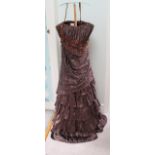 A Goya chocolate brown silk taffeta strapless ballgown, size 16, with matching scarf