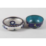 A Chinese cloisonne shallow bowl with dragon centre, 5 3/4" dia, and a similar bowl with peony