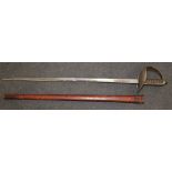 A George V 1897 Pattern Infantry Sergeant's Sword with plain blade and leather scabbard, blade 31"