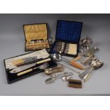 Three cased sets of cutlery and loose cutlery, etc