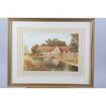 E M Clarke?: watercolours, old watermill, indistinctly signed, 9 1/4" x 13 1/2", in gilt frame