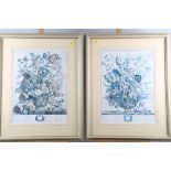 A pair of prints, studies of flowers, "May" and "February", in cream strip frames, and a print of