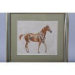 Chs Detaille: watercolour sketch of a horse, 7 1/4" x 8 1/2", in green strip frame