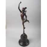 After Giambologna: a bronze statue of Mercury, on slate base 17"h