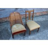 An Edwardian rosewood and inlaid low occasional chair, on square taper supports, and a rosewood cane
