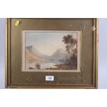 John Varley: an 18th century aquatint, landscape with lake and mountains, in gilt frame