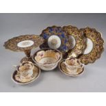 A Coalport part dessert service comprising two shaped dishes with gilt and floral decoration, a