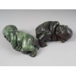 Two cast bronze and lead filled model new born babies, largest 5" long