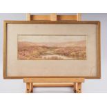 B Morrish: watercolours, "Dartmoor, Littleford Tor", 5" x 13 3/4", in gilt frame