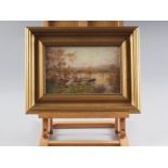 H Hermann: watercolours, punt on a river, 6 1/2" x 10", in gilt frame