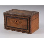 A 19th century walnut and Tunbridge banded tea caddy, 9" wide