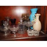 A quantity of glassware, including a pair of salts, a leaded glass wine glass, 8 1/2" high, two