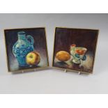 David Arnatt: a pair of egg tempera on plaster still life studies, 7 1/2" x 7 1/2", in gilt frames