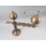 A patinated brass hand-operated sun, earth and moon orrery, 18" high