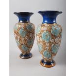 A pair of Royal Doulton Slater's Patent baluster vases with gilt floral decoration, 10 3/4" high