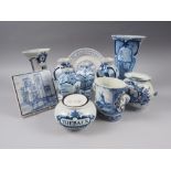 Eight Delft blue and white vases, various, a "toeback" tobacco jar, etc