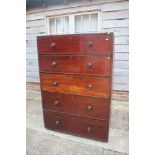 A 19th century mahogany chest of five long graduated drawers with knob handles, 42" wide x 19"