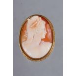 A carved shell cameo, in yellow metal brooch/pendant frame
